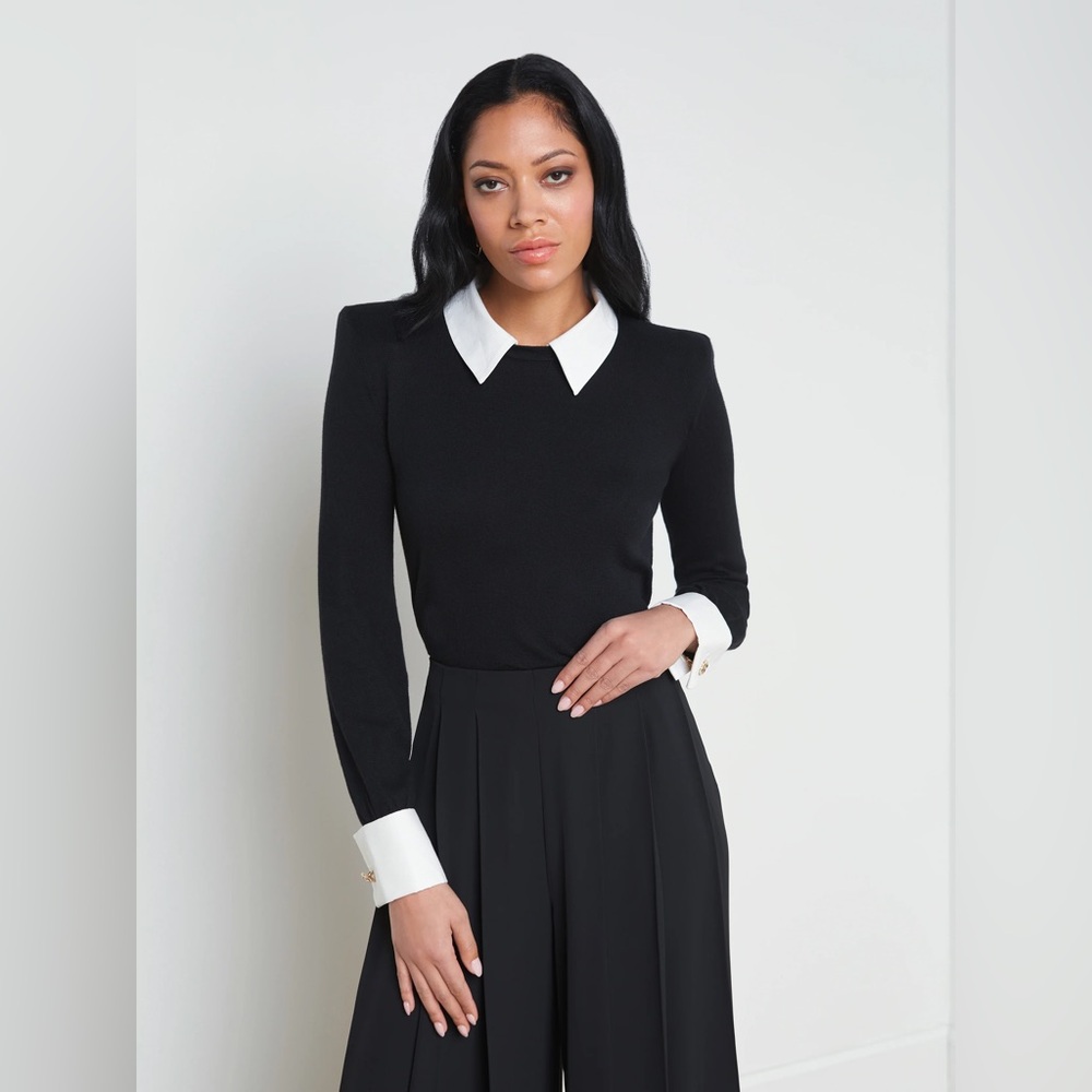 L'AGENCE April Poplin Collar Pullover in Black - Picture 3 of 16